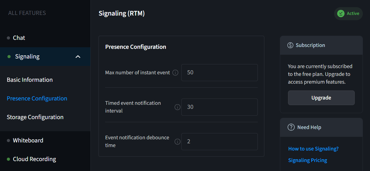 signaling-presence-configuration